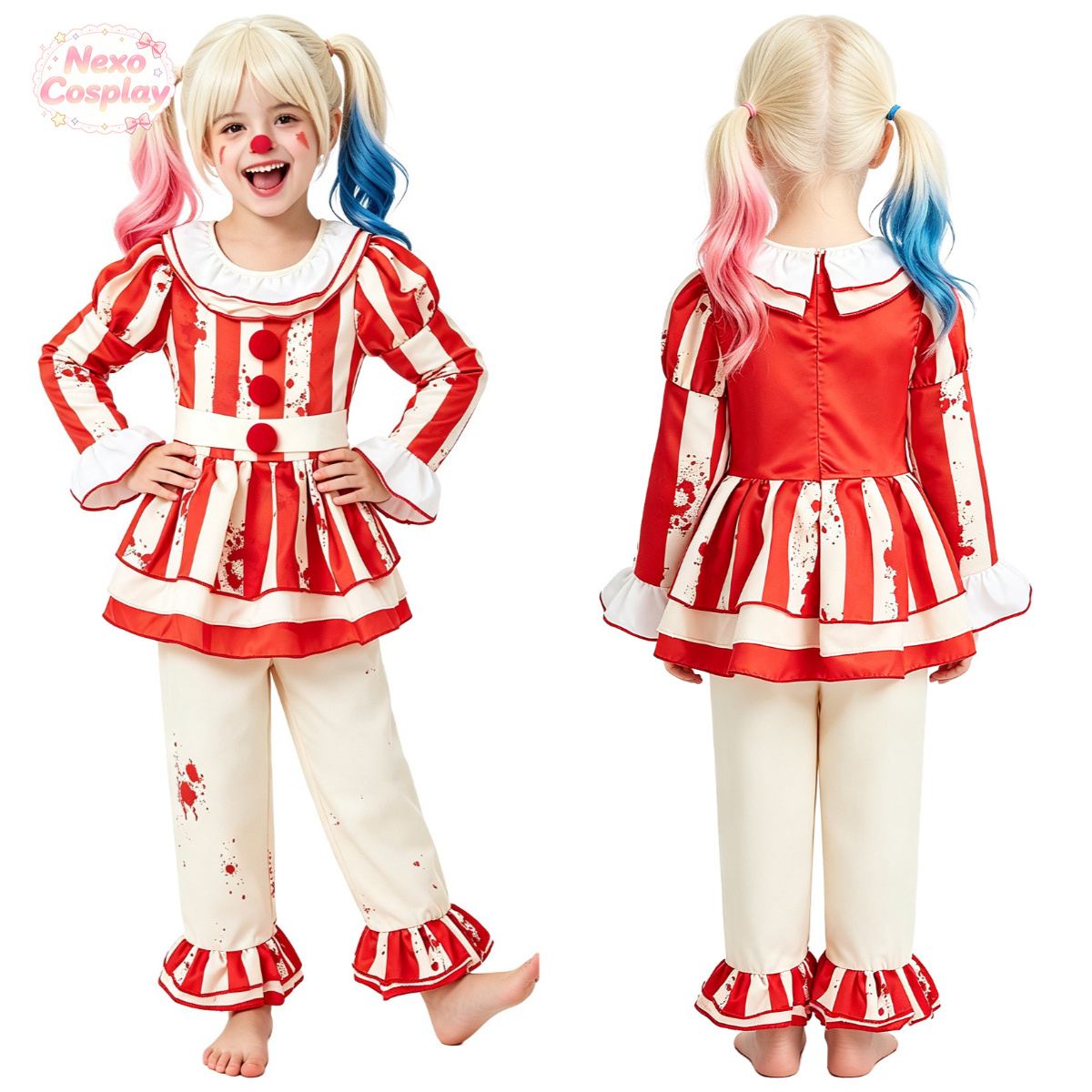 Anime Cosplay Red - Costume de Clown d'Horreur Rayé Rouge